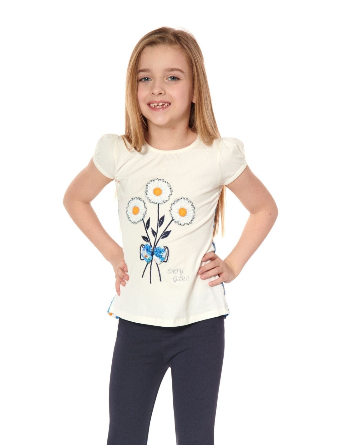 Girls\' blouse with flowers, cream, NDZ8157 - Online store - Boutique